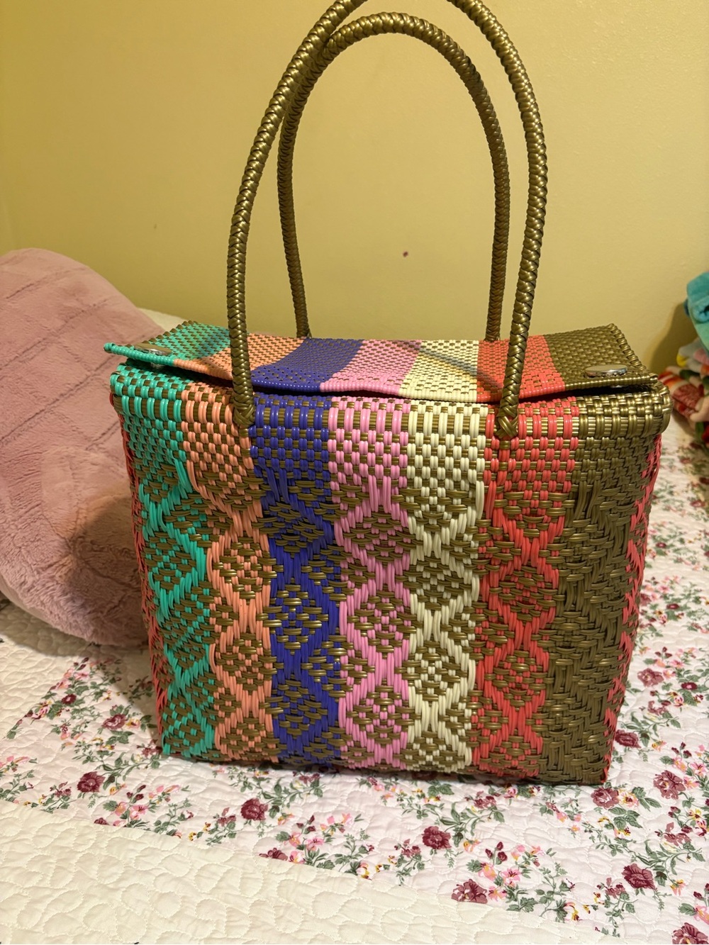 Woven Multicolor Tote Bag - Stylish Handwoven Shoulder Bag